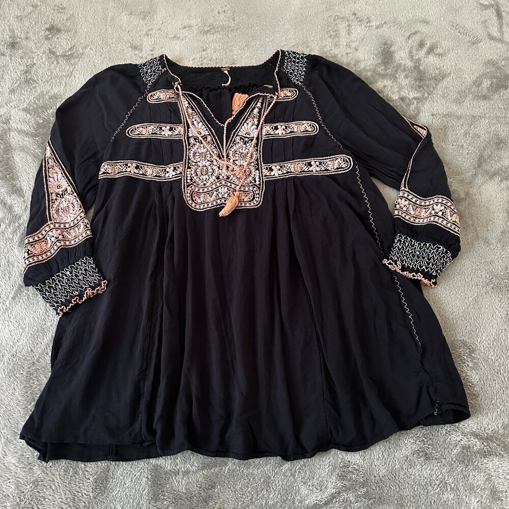 Free People Oversized Peasant Tunic Top Bohemian Blouse Women's XS